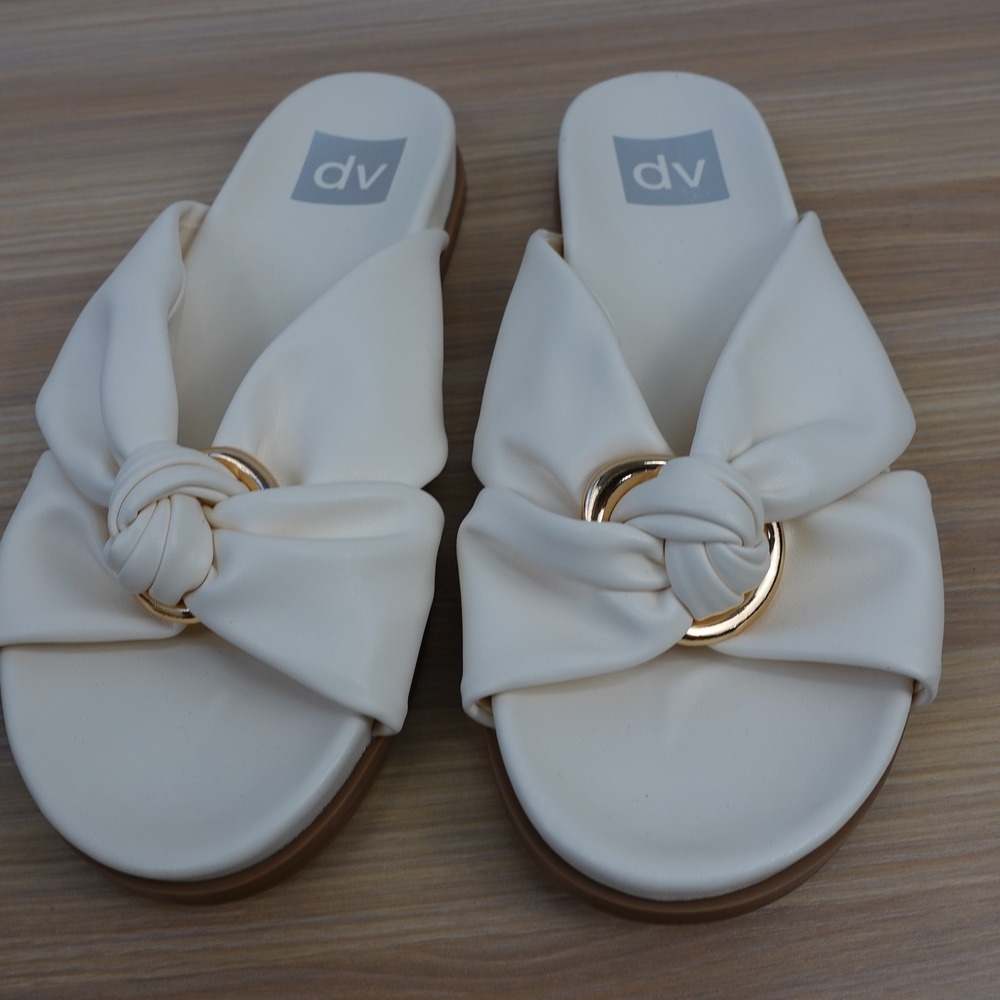 Knot Slide Sandals Womens 6 Cream Gold Ring Open Toe Coastal DV by Dolce Vita